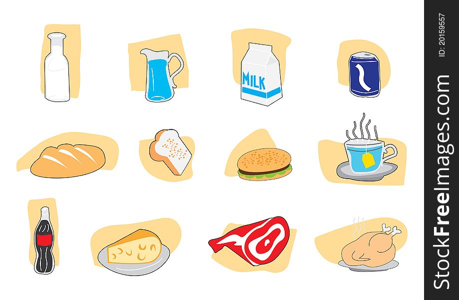 A set of fastfood icons in color