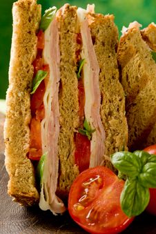 Delicious Sandwich On Wooden Table Royalty Free Stock Images