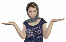 Woman Showing Open Hand Palm Royalty Free Stock Photography Woman Showing Open Hand Palm Royalty Free Stock Photography