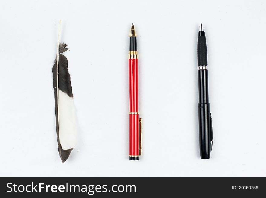 Three kinds of writing tools,feather pen,ball pen,and pen. Three kinds of writing tools,feather pen,ball pen,and pen.