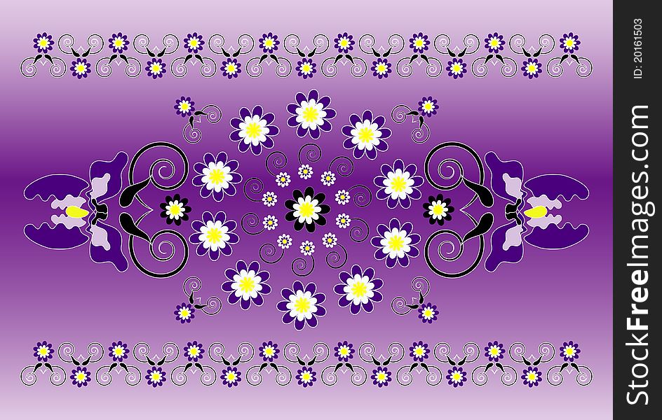 Horizontal ornament with iris and curl