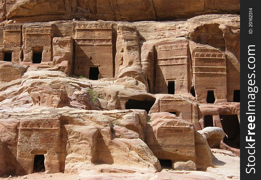 An archaeological site in Petra of the ancient historical Nabtian town. An archaeological site in Petra of the ancient historical Nabtian town