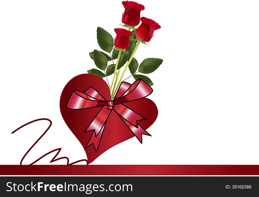 Heart and bouquet of red roses