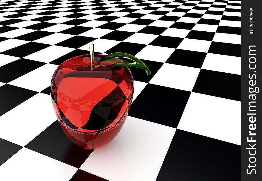 3d glass apple on the shess floor