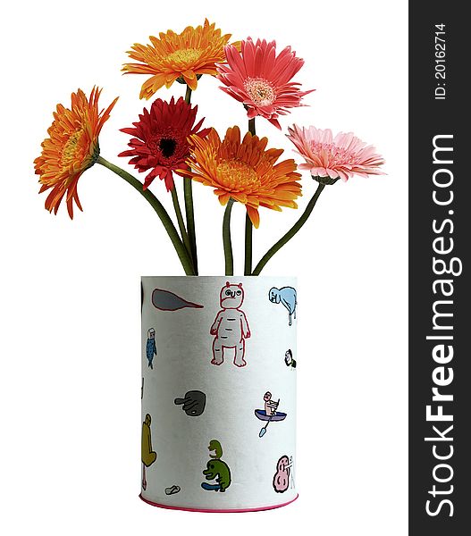 Bright and beautiful red daisy in white vase. Bright and beautiful red daisy in white vase