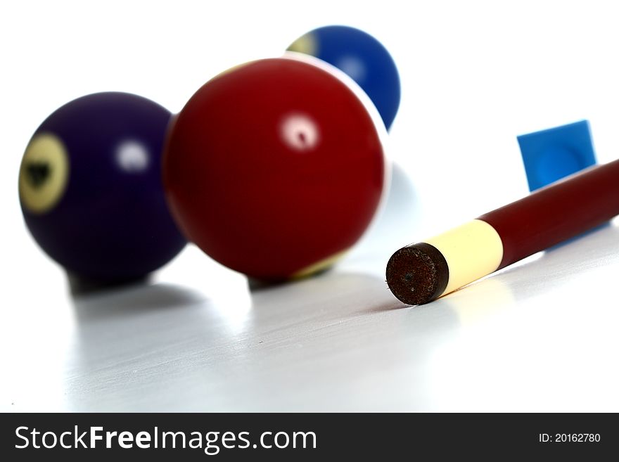 Pool Balls and stick with chalk