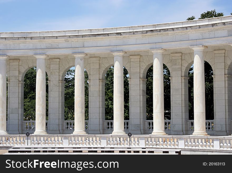 White columns in the Arliington National Cemetery Amphitheater