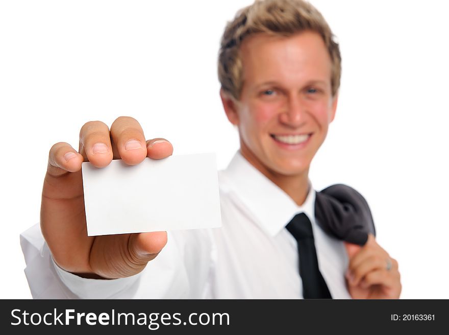 Successful Businessman Holding Empty Card