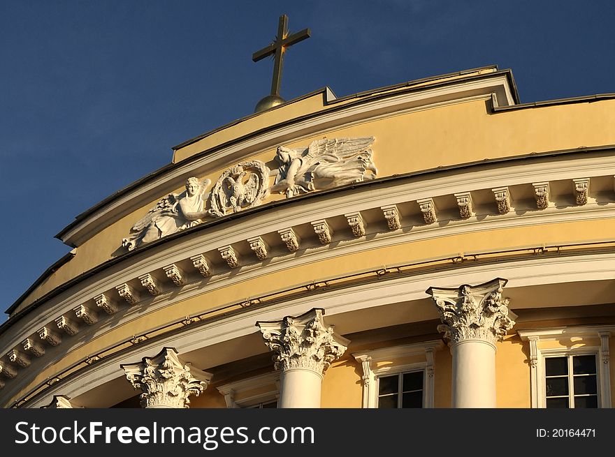 Sightseing in Sankt Petersburg landmark architecture with cross and columns. Sightseing in Sankt Petersburg landmark architecture with cross and columns