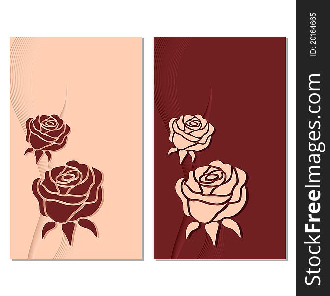 Illustration of pair of rose on set of invitation card