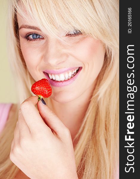 Woman eat strawberry very fresh and natural. Woman eat strawberry very fresh and natural