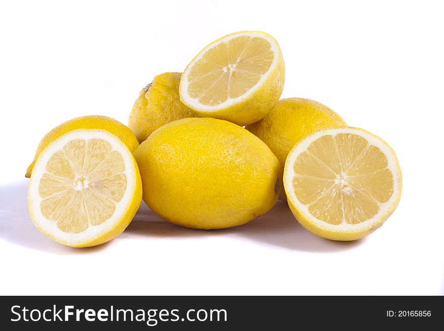 Close up view of bunch of lemons isolated on a white background. Close up view of bunch of lemons isolated on a white background.