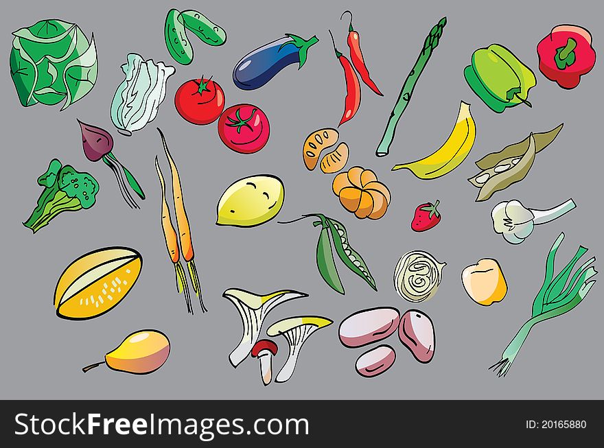 Clip-art of fruits and vegetables