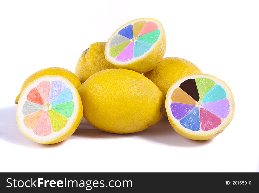 Colorful Lemons On White