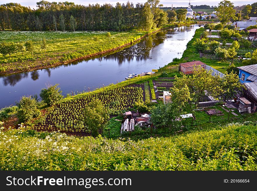 Morning at the russian countryside at the river bank