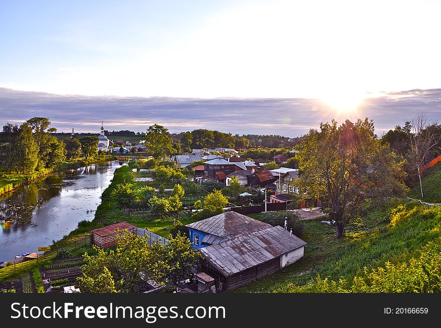 Morning at the russian countryside at the river bank