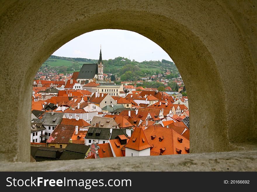 Small city of the Czech Republic through the castle window
