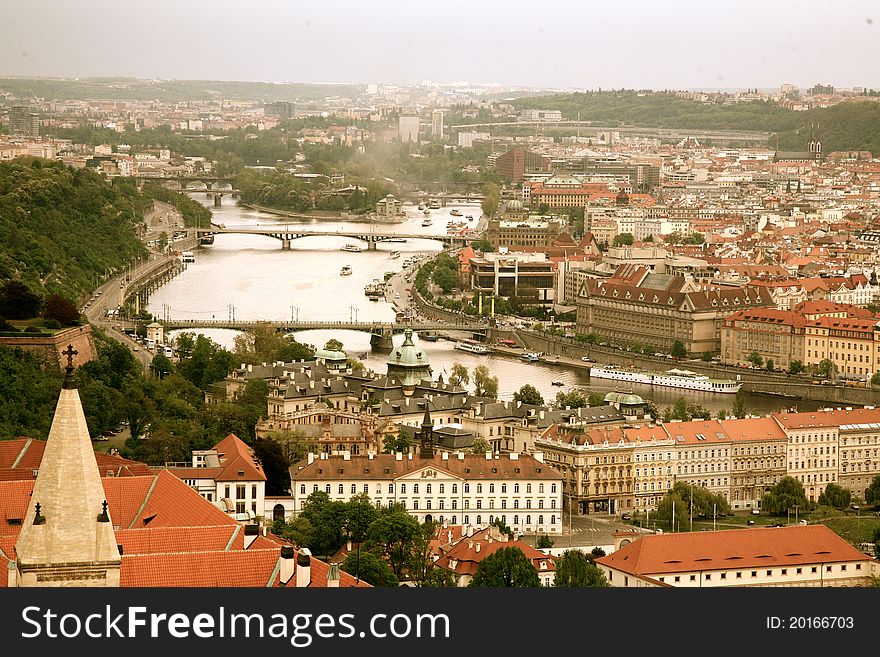 Cityscape of Prague, Czech Republic with bridges and the river Vltava. Cityscape of Prague, Czech Republic with bridges and the river Vltava