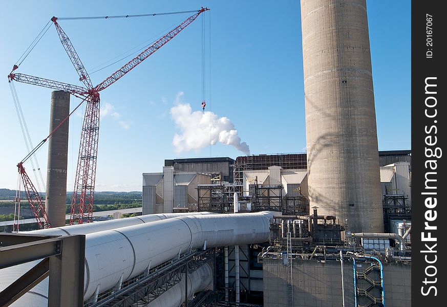 Coal fired power station with large crane in view