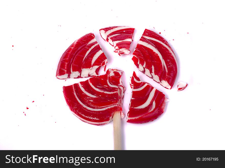 Close up view of a sweet lollipop isolated on a white background.