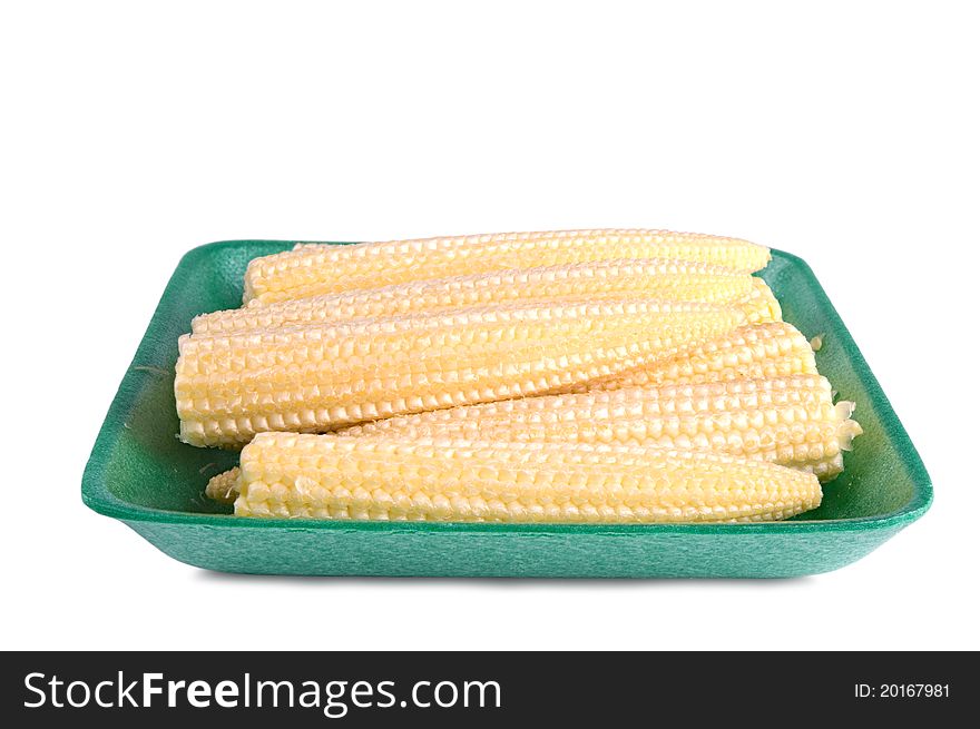 Gourmet pack of baby corn cobs isolated on white