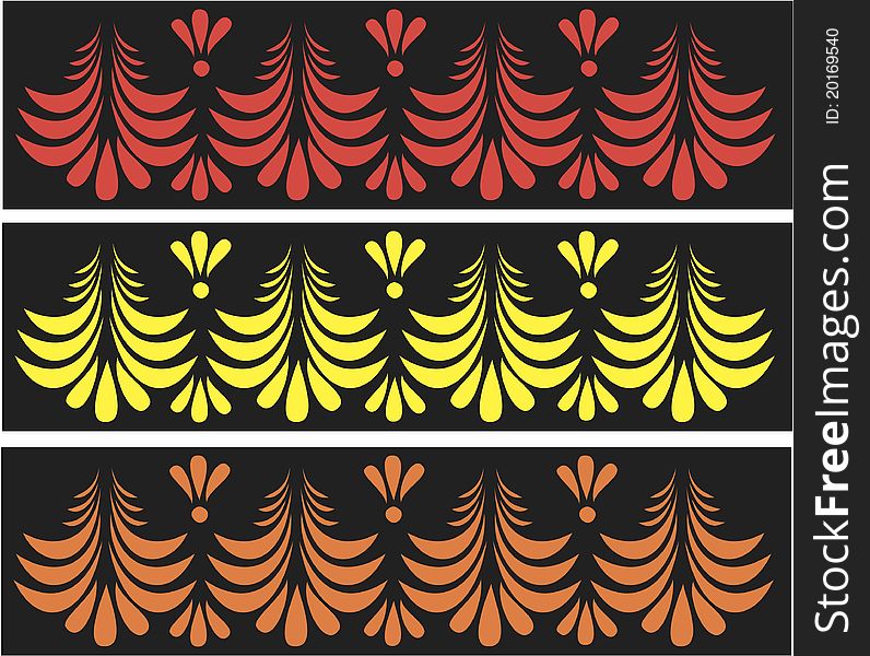 Tape ornamental decorative from  patterns in different colour variants. Tape ornamental decorative from  patterns in different colour variants