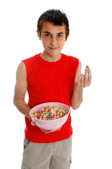 Boy With Snack Food Popcorn Royalty Free Stock Images