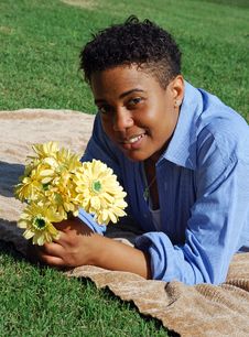 Woman With Yellow Flowers Stock Images Woman With Yellow Flowers Stock Images