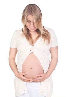 Pregnant Woman In White Cloth Stock Photo