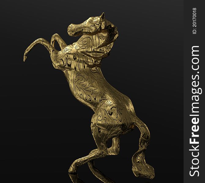 Computer generated Image three dimensional golden horse