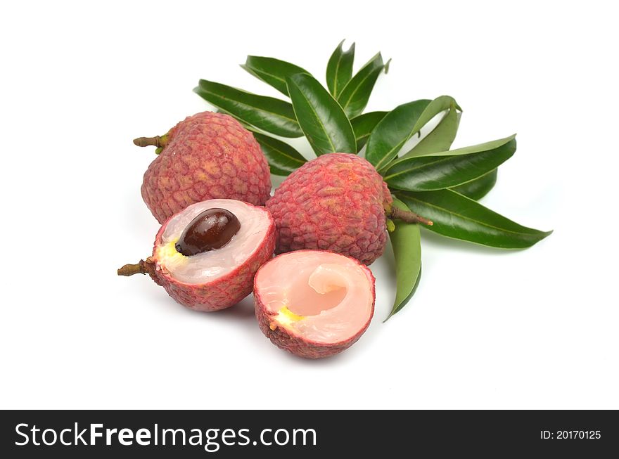 Fresh lychees isolated on white background