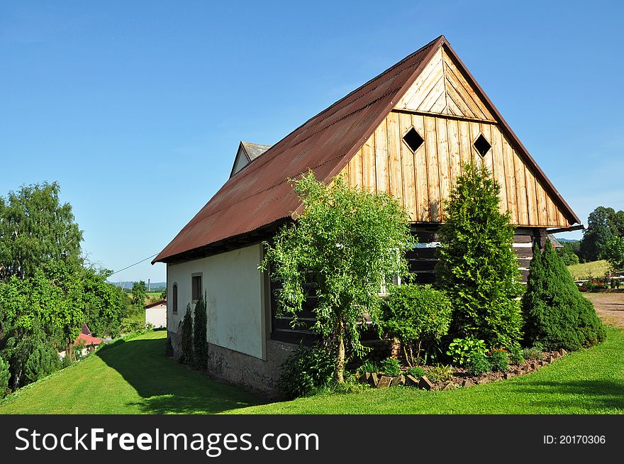 Beautiful historic log house during the sunny day.