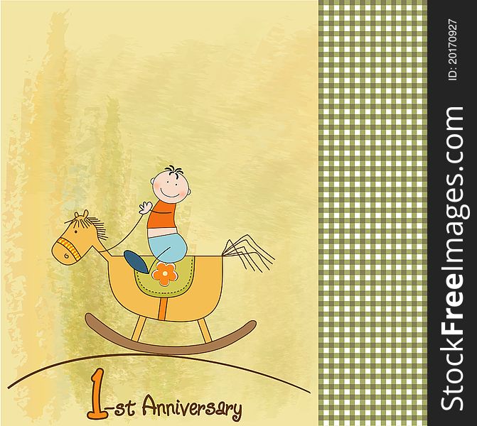 First anniversary card with baby and horse