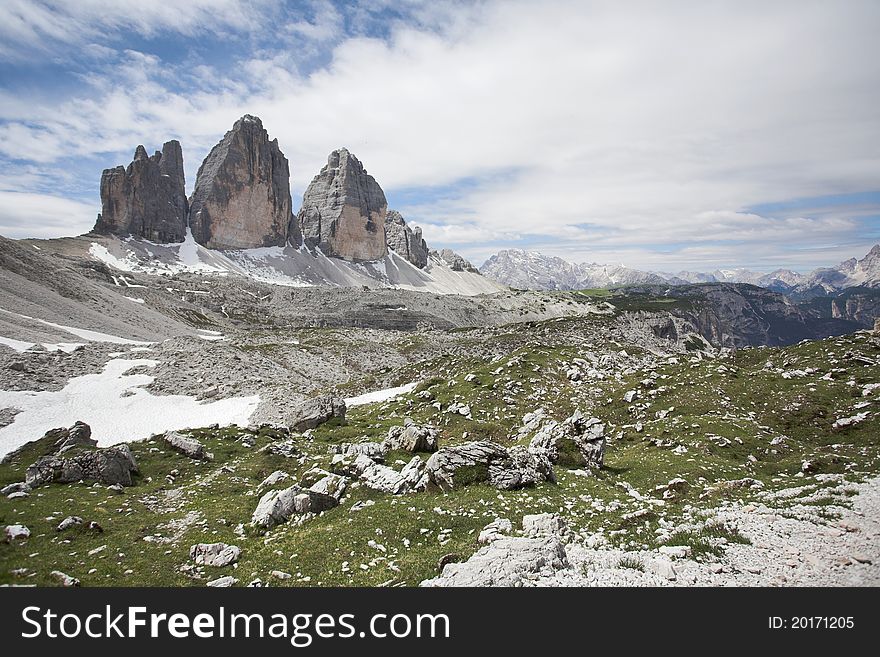 Alps, Italian Dolomites - summer landscape - Tre Cime. Alps, Italian Dolomites - summer landscape - Tre Cime