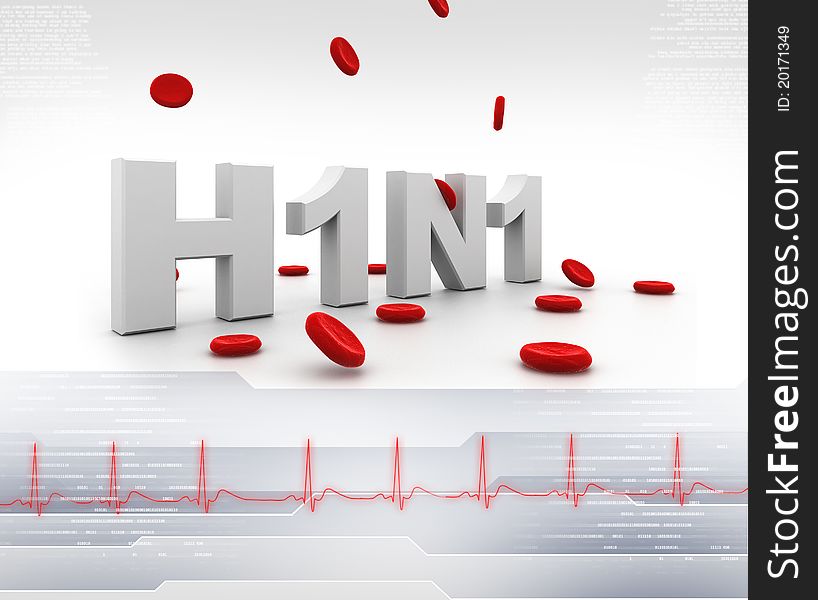 H1N1 symbol with blood cell in medical background