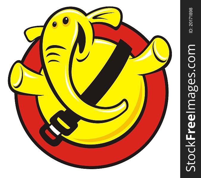 Cartoon elephant fasten by safety belt. Cartoon elephant fasten by safety belt