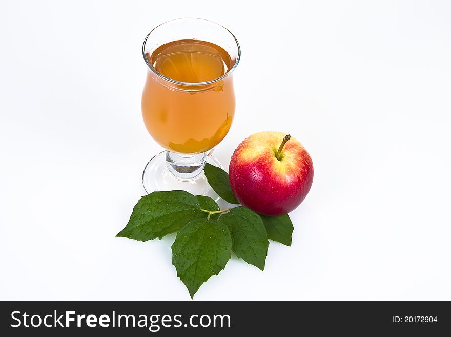 Apple juice with apple fruit isolated over white background