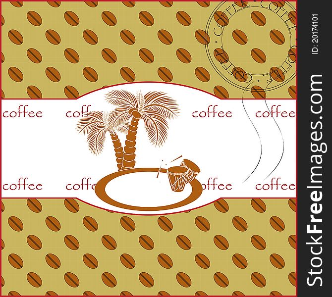 Label for coffee with palm trees and drums