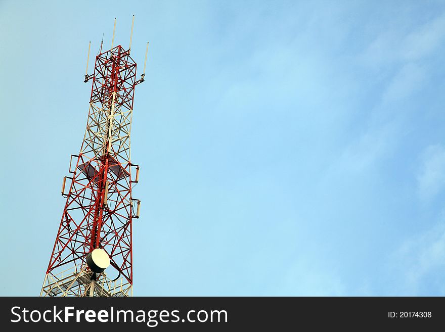 Telecommunication Radio antenna Tower with blue sky. Telecommunication Radio antenna Tower with blue sky