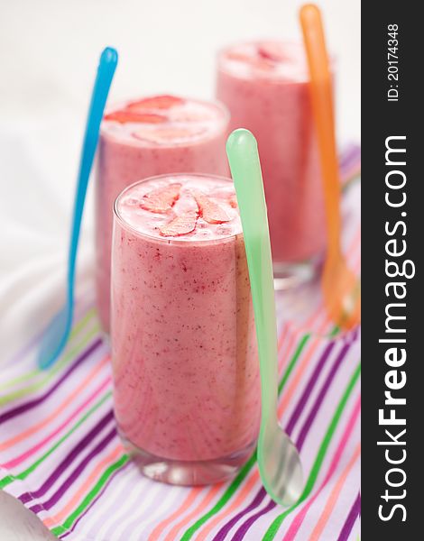 Fresh cold strawberry smoothies with fresh fruits
