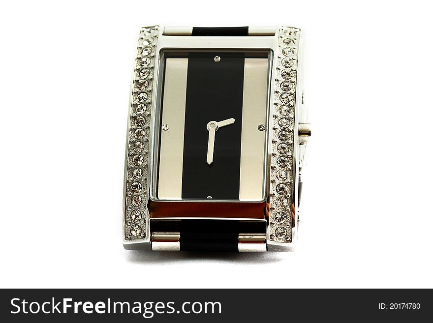 Female silver wrist watch with diamonds