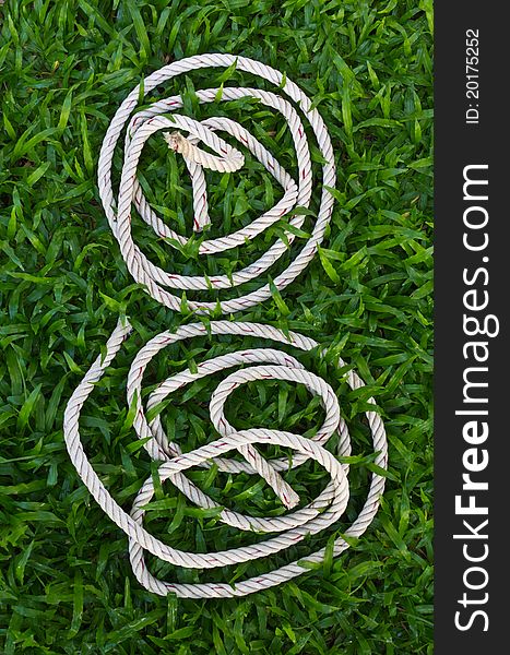 Manila rope coiled white face like a child placed on the grass. Manila rope coiled white face like a child placed on the grass.