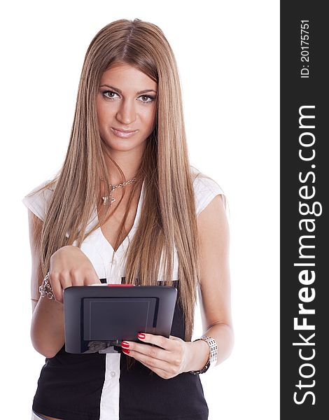 Beautiful Woman Using Tablet Computer. Beautiful Woman Using Tablet Computer