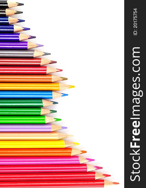 Color pencils background isolated in white