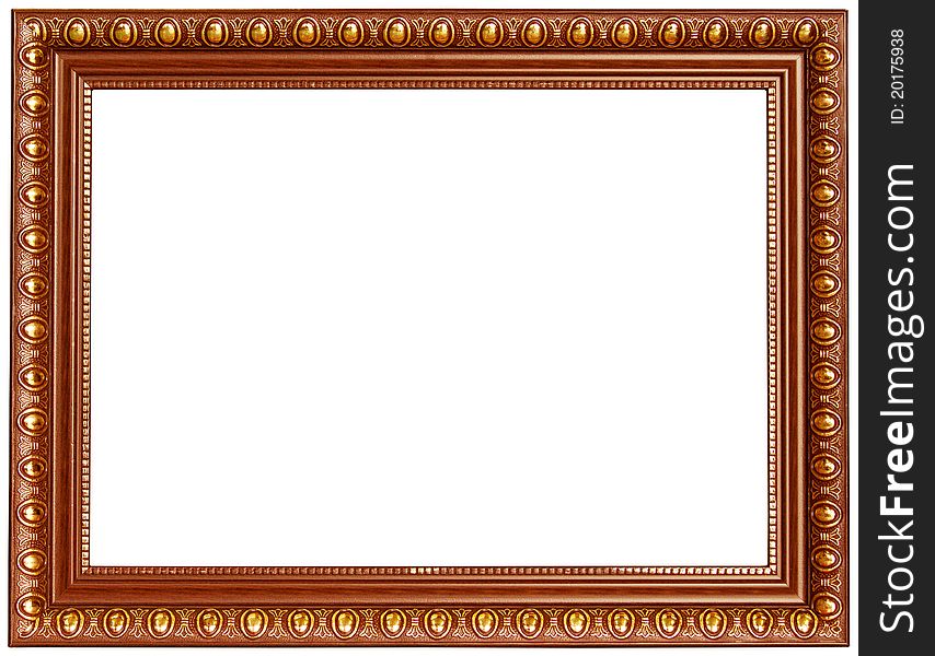Gold and wood frame on white background