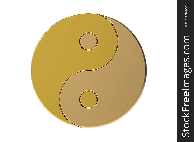 Golden Yin-yang symbol isolated on white, 3d render