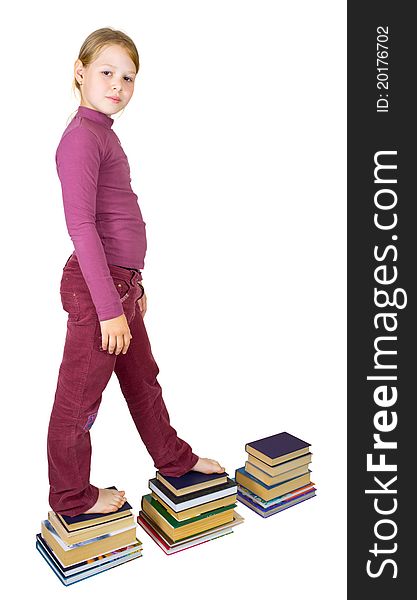 Girl going on book isolated