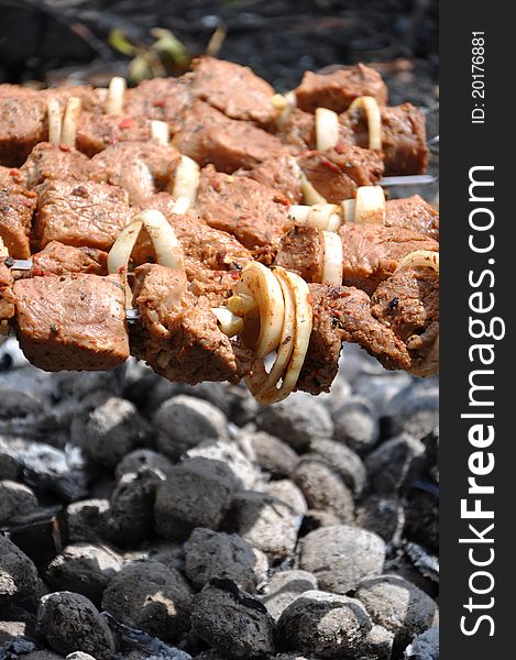 Barbecue - fry beef meat and onion