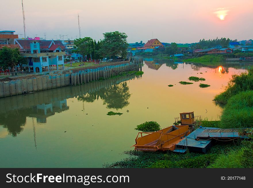 Houseboat in river in Thailand. Houseboat in river in Thailand