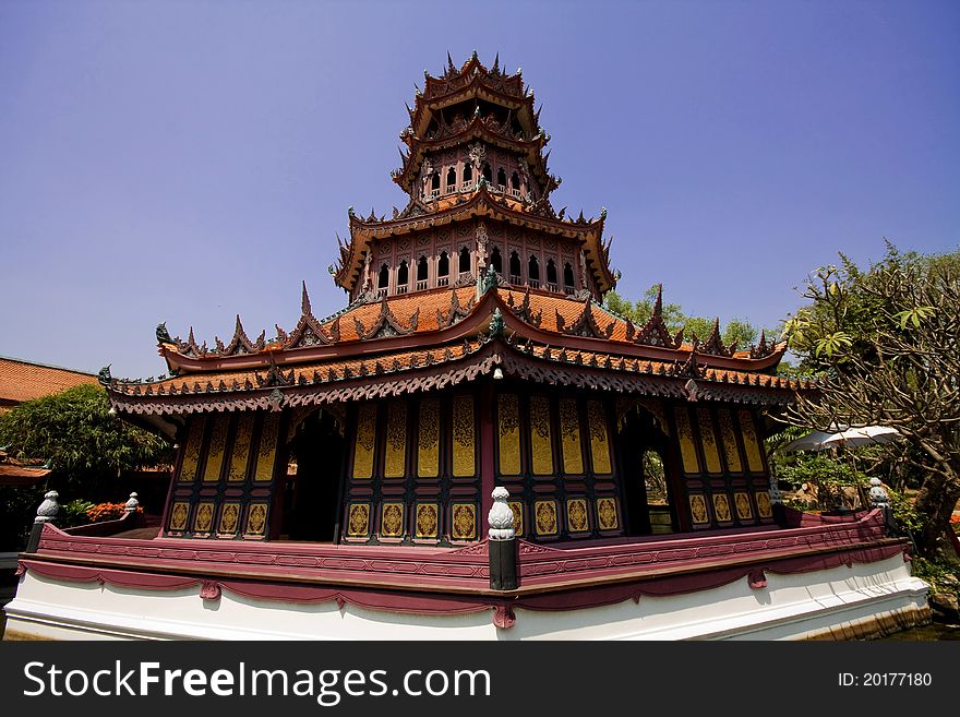 China temple with blue sky in Thailand
